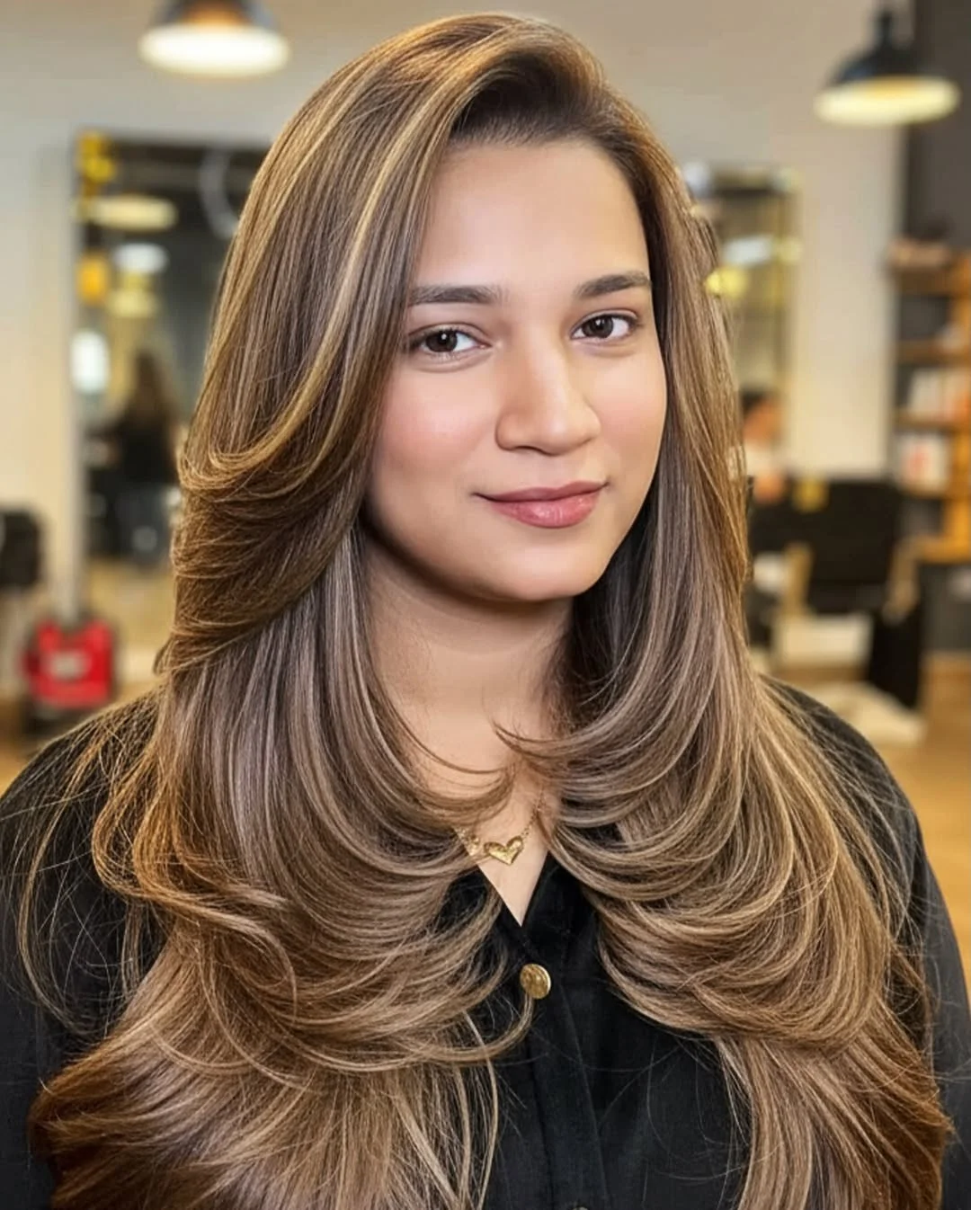 glossy summer hair color for brown skin 2026 Honey Beige Layers With Soft Luxe Bounce