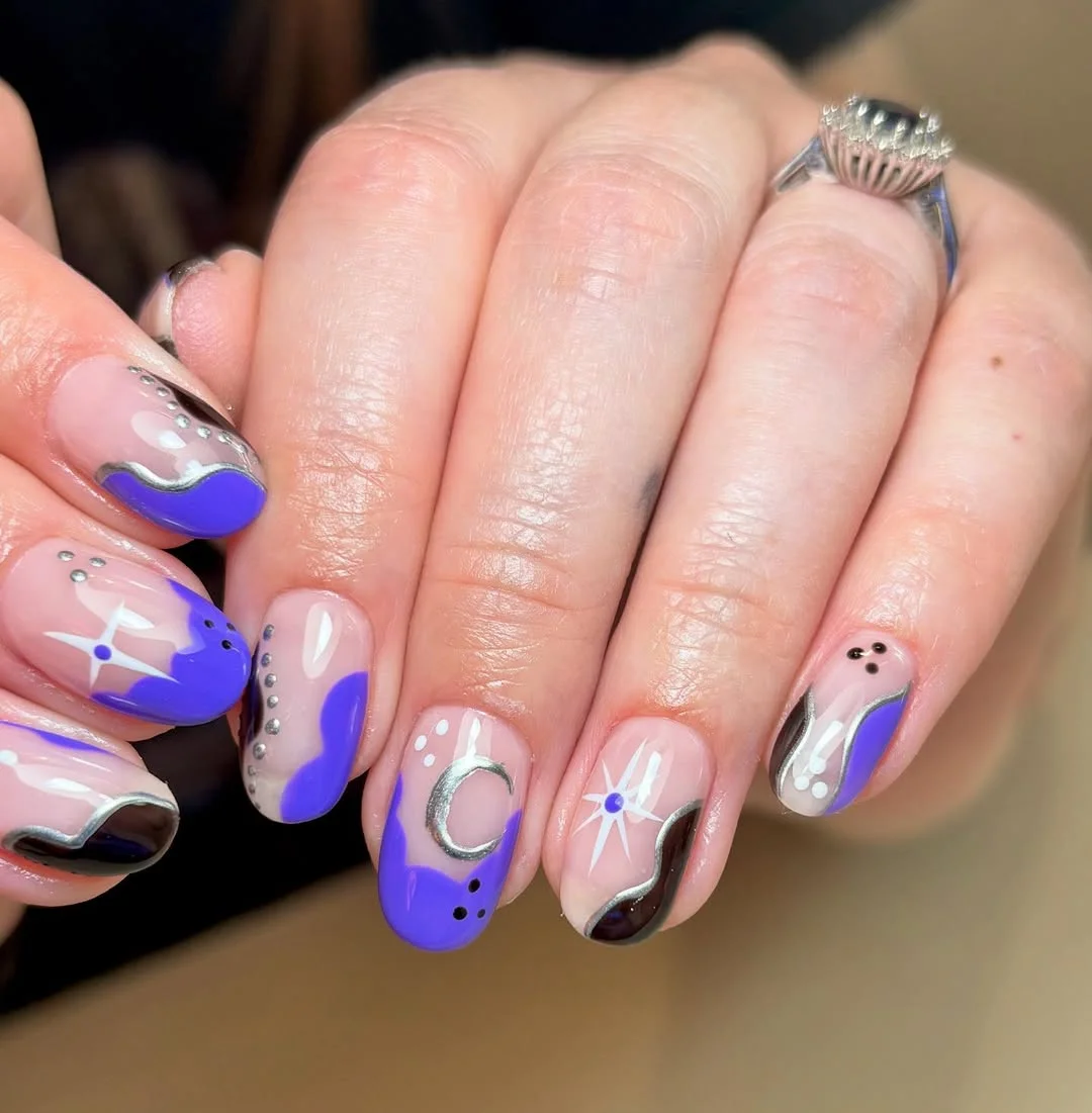 June Nail Colors ideas Cosmic Lavender Nails With Retro Space-Girl Energy