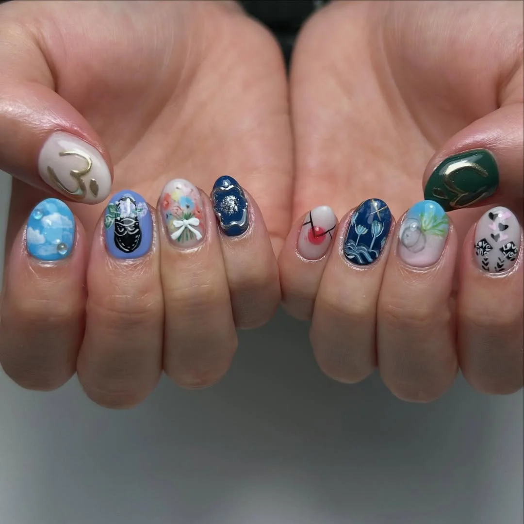 June Nail Colors ideas Storybook Mixed-Art Nails For Creative Summer Moods