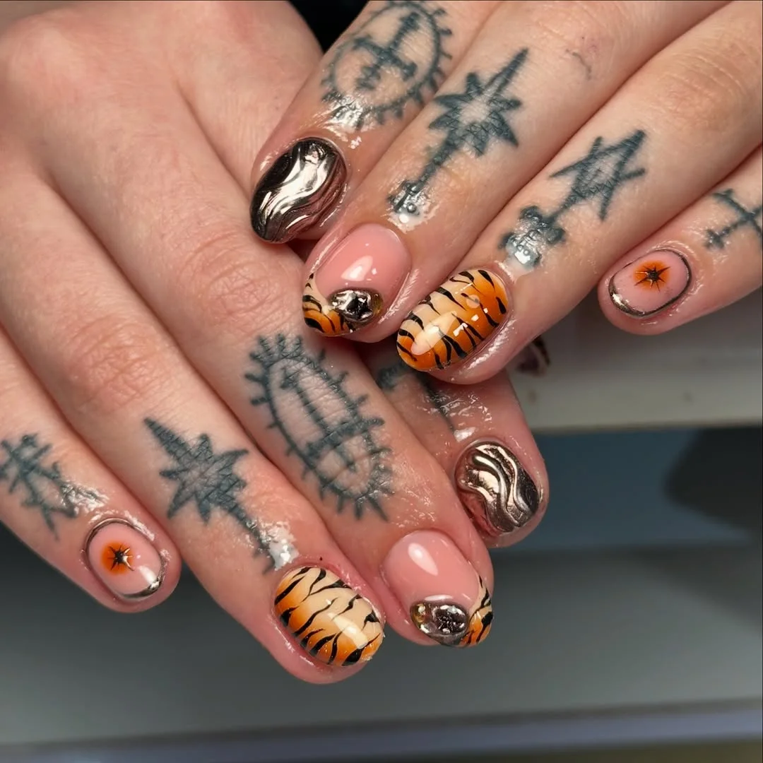June Nail Colors ideas Burnt Orange Tiger Swirl Nails With Downtown Energy