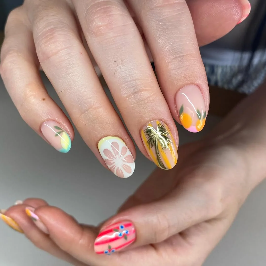June Nail Colors ideas Tropical Sunset Nail Art With Vacation Postcard Energy