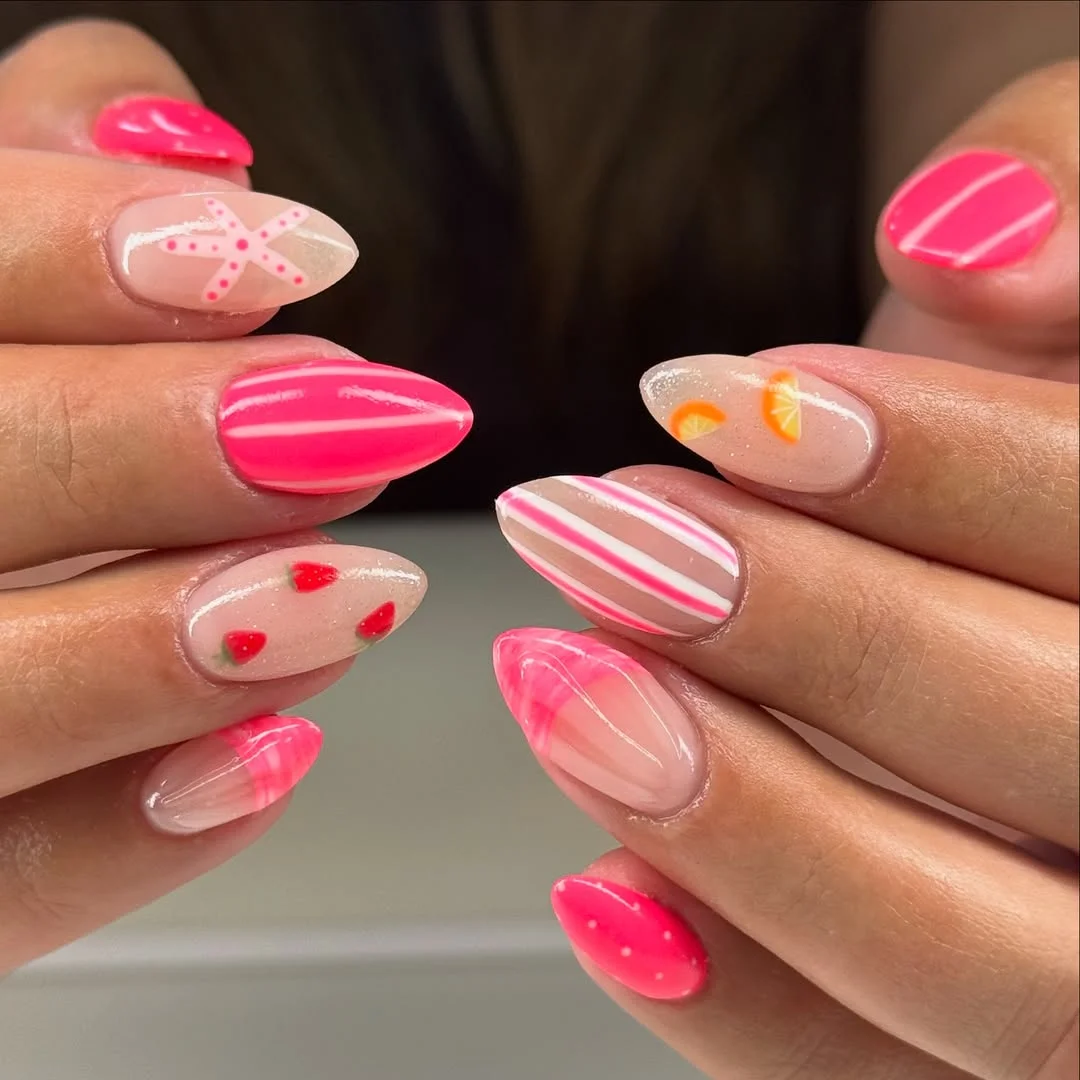 June Nail Colors ideas Juicy Pink Fruit Nails For The Ultimate Poolside Mood