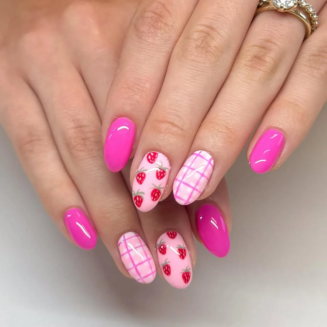 June Nails Ideas 2026 Strawberry Candy Nails With Playful Pink Energy