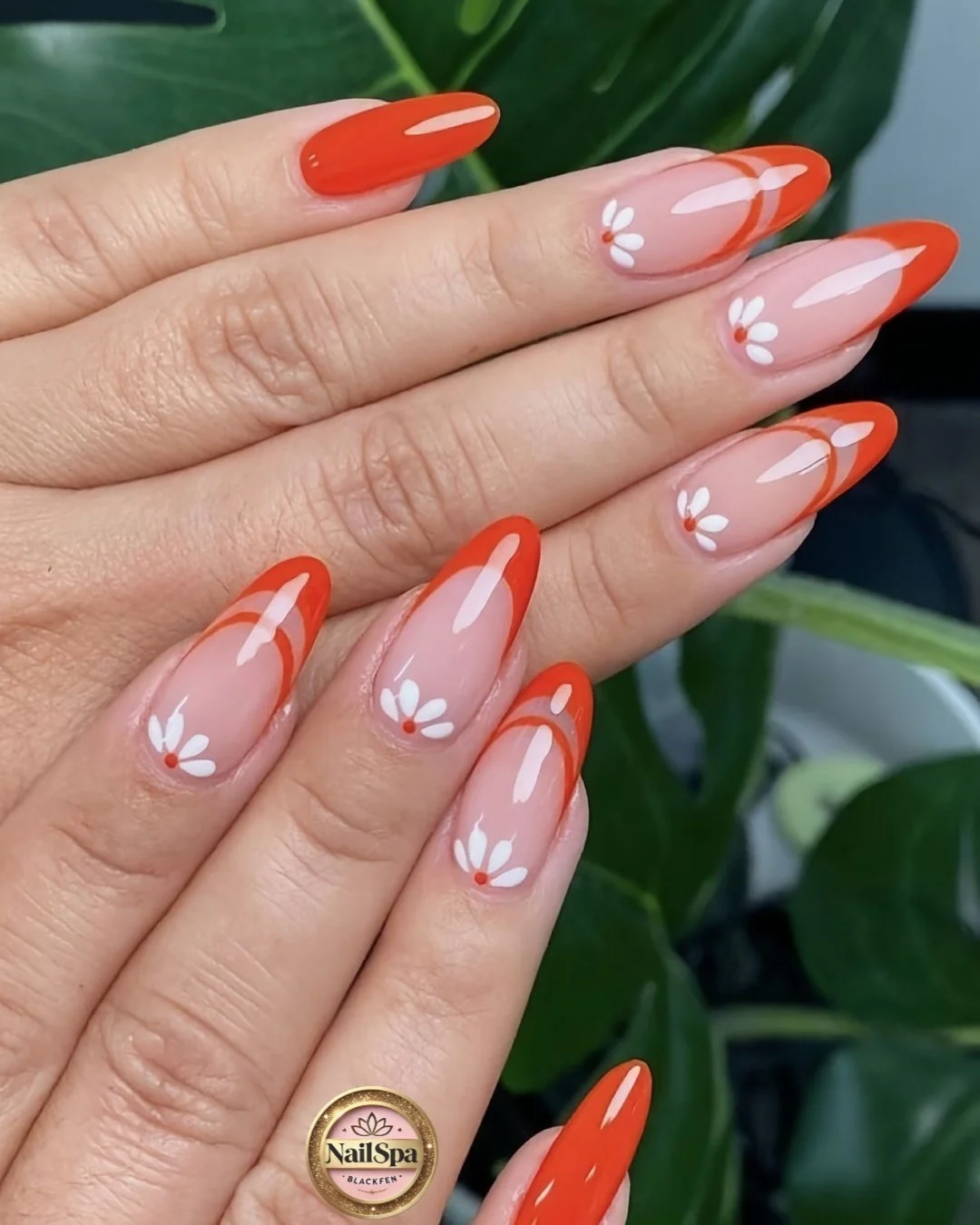 June Nails Ideas 2026 Tangerine French Tips With Tiny Daisy Details