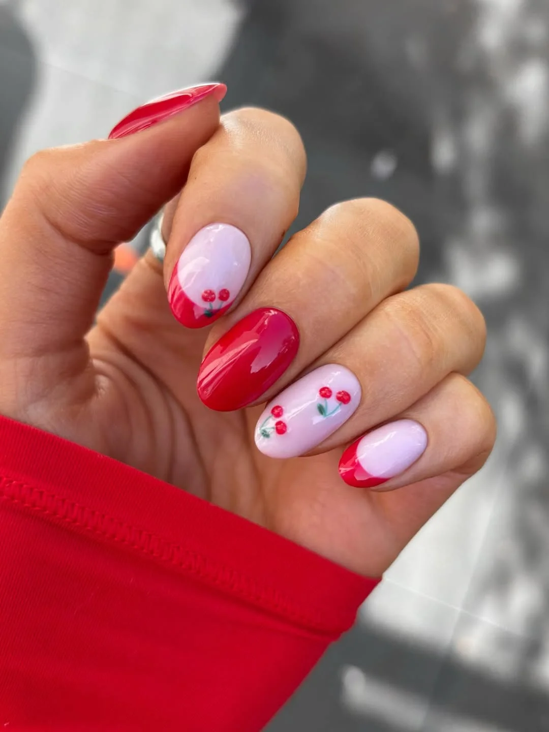 June Nails Ideas 2026 Cherry Red French Nails