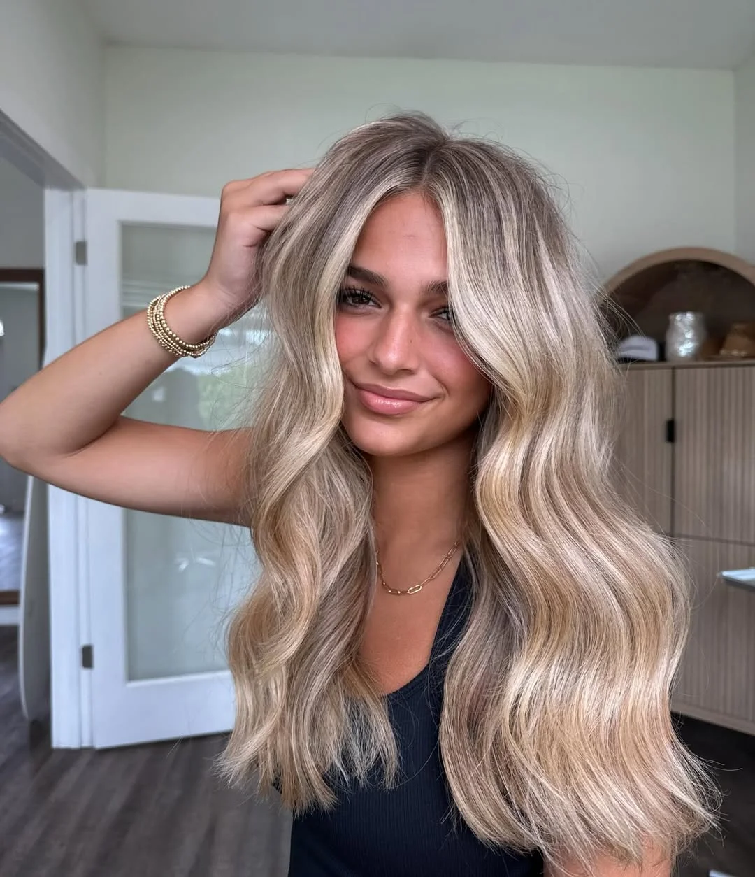 light summer honey blonde hair color 2026 Cool Beige Honey Waves with Lived-In Texture