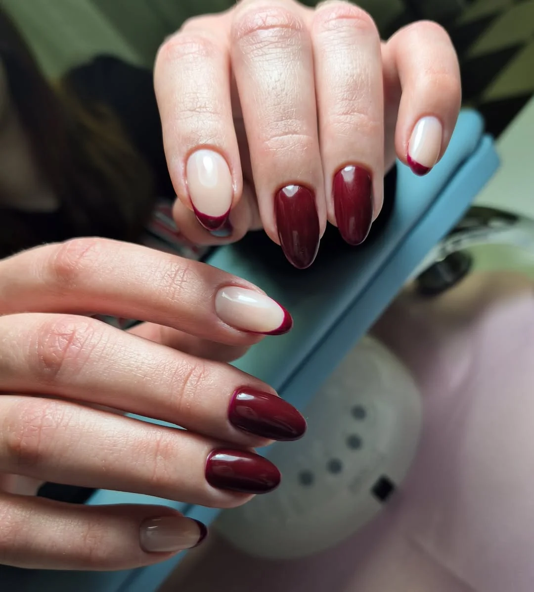 light summer nails 2026 Deep Cherry French Nails With Quiet Luxury Contrast