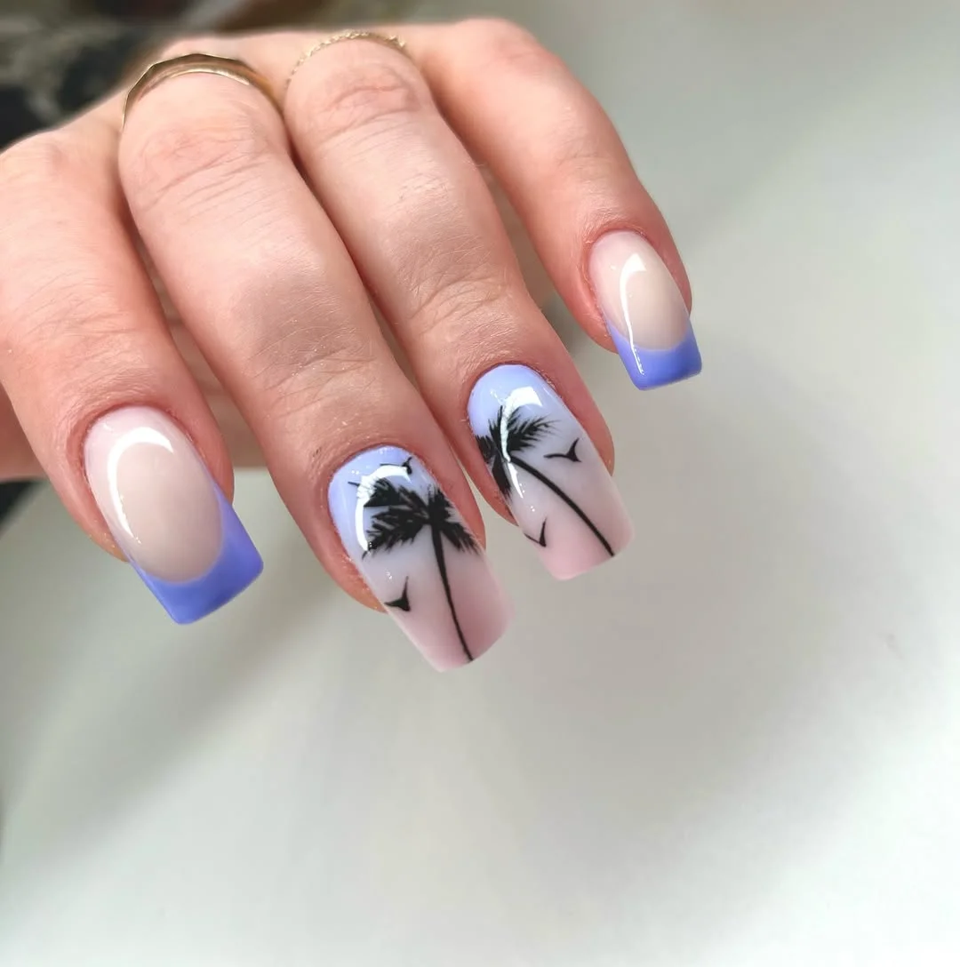 light summer nails 2026 Lavender French Tips With Tropical Sunset Details