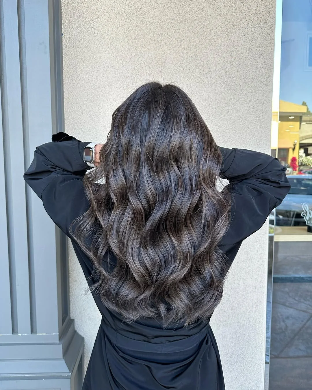 lived-in summer ash brown hair color 2026 Cool Espresso Waves With Smoky Dimension