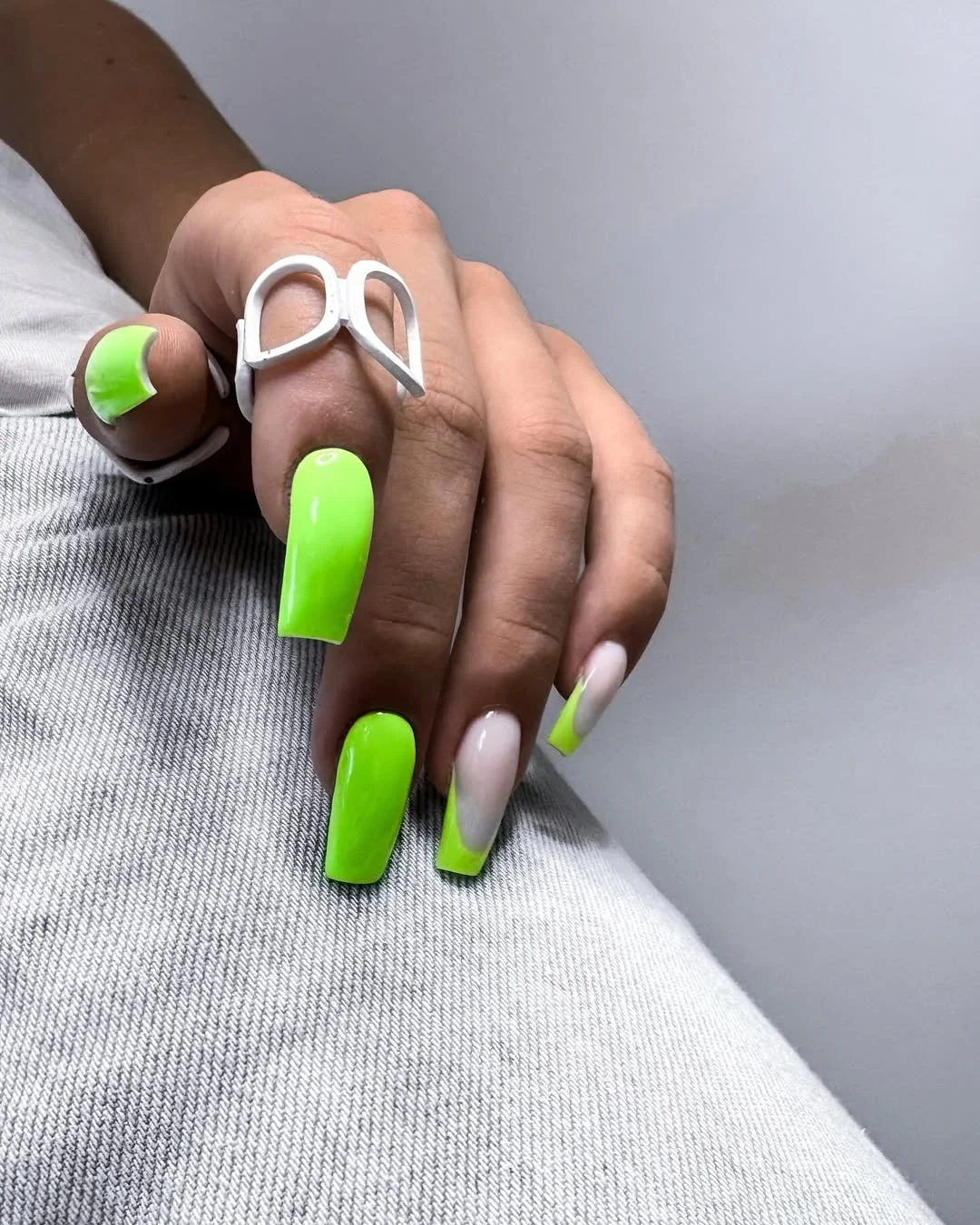 neon summer nails 2026 Neon Lime French Tips With Minimal Summer Contrast