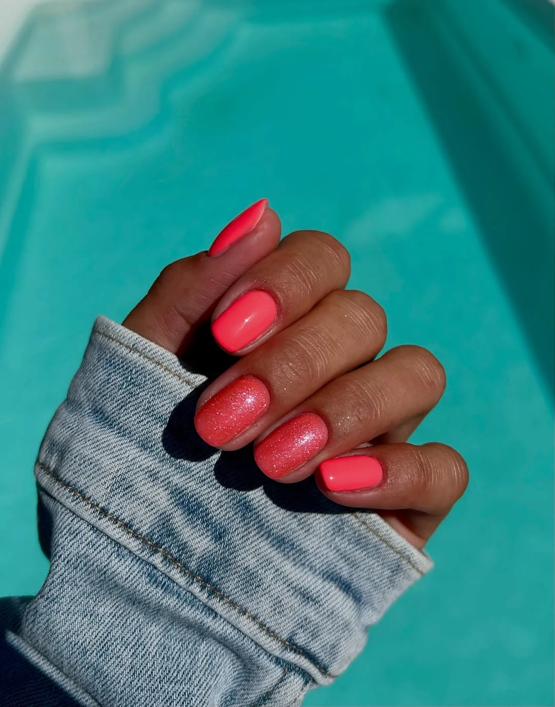 neon summer nails 2026 Coral Neon Nails With A Soft Sugared Glow