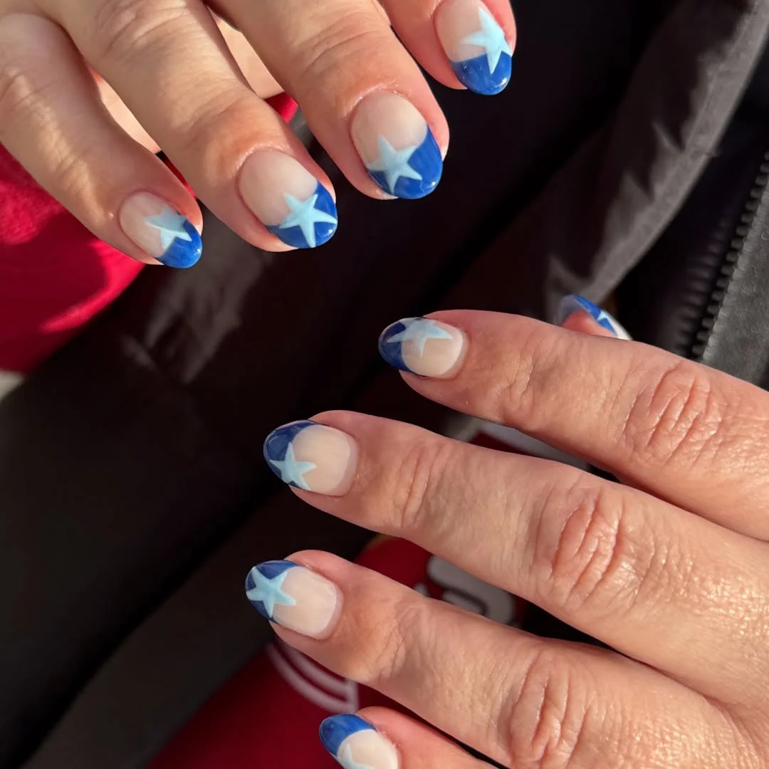 patriotic nails 2026 Blue Star French Tips With Subtle Holiday Elegance