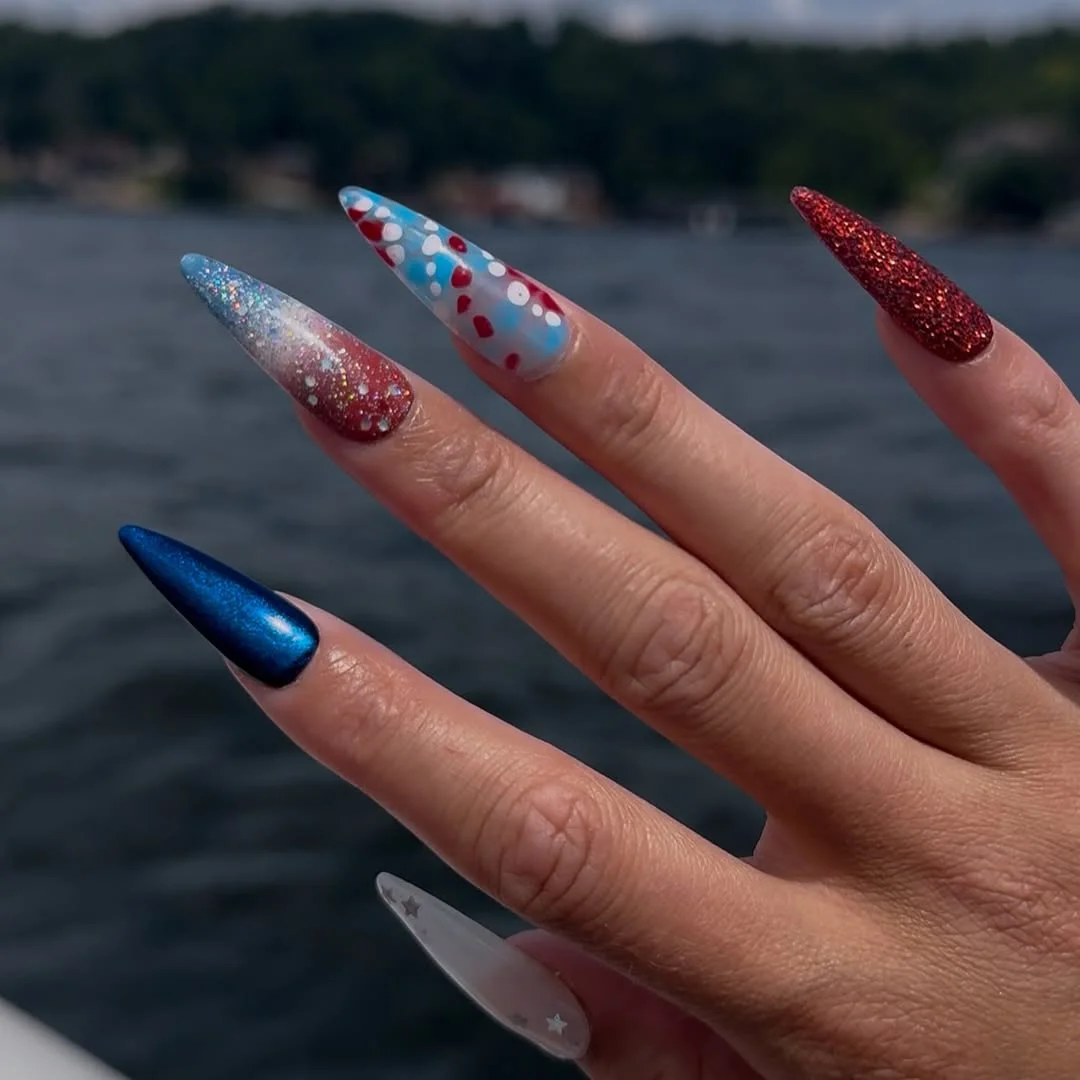 patriotic nails 2026 Lake Day Glitter Nails for Fireworks After Dark