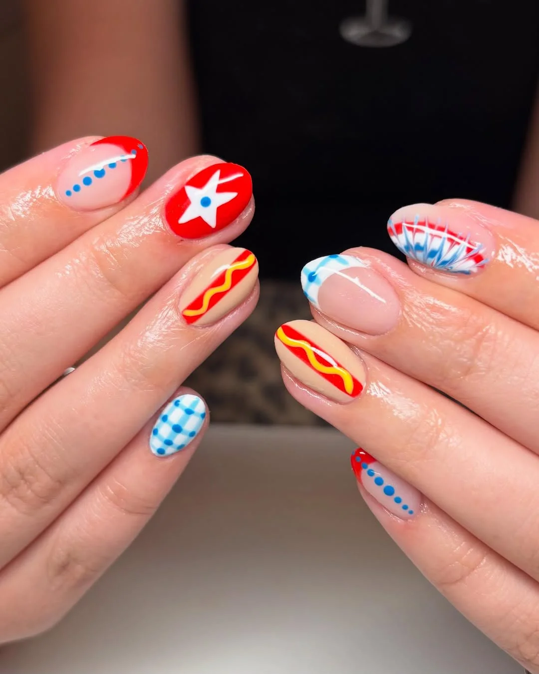 patriotic nails 2026 Hot Dog Chic and Retro Picnic Nail Art