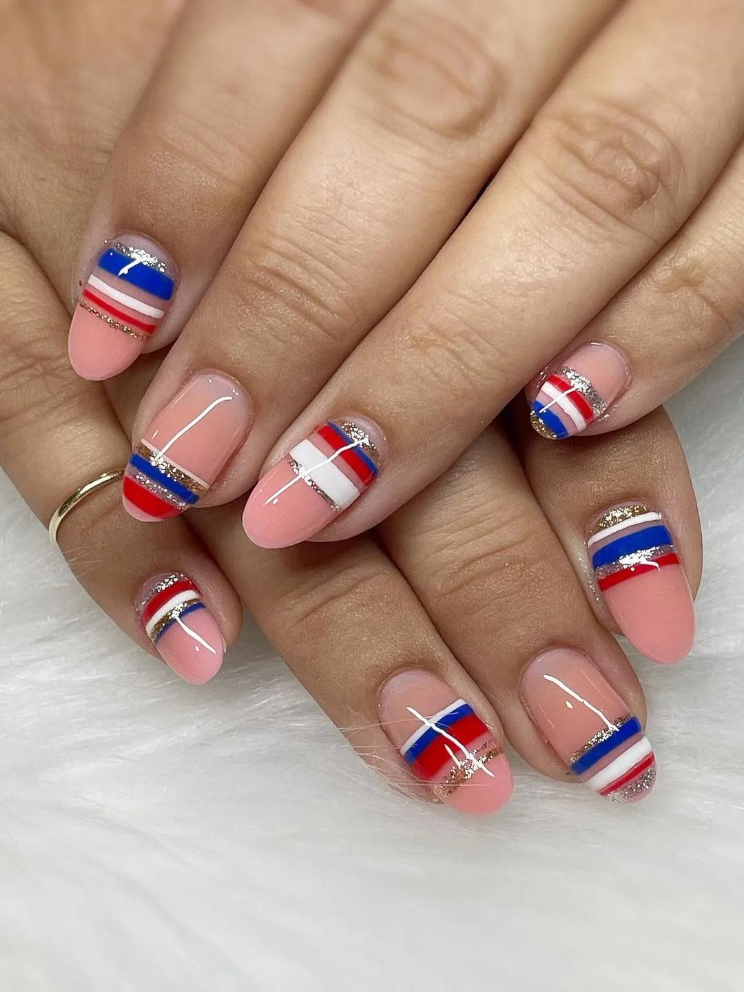 patriotic nails 2026 Soft Pink Americana With Delicate Sparkle Details