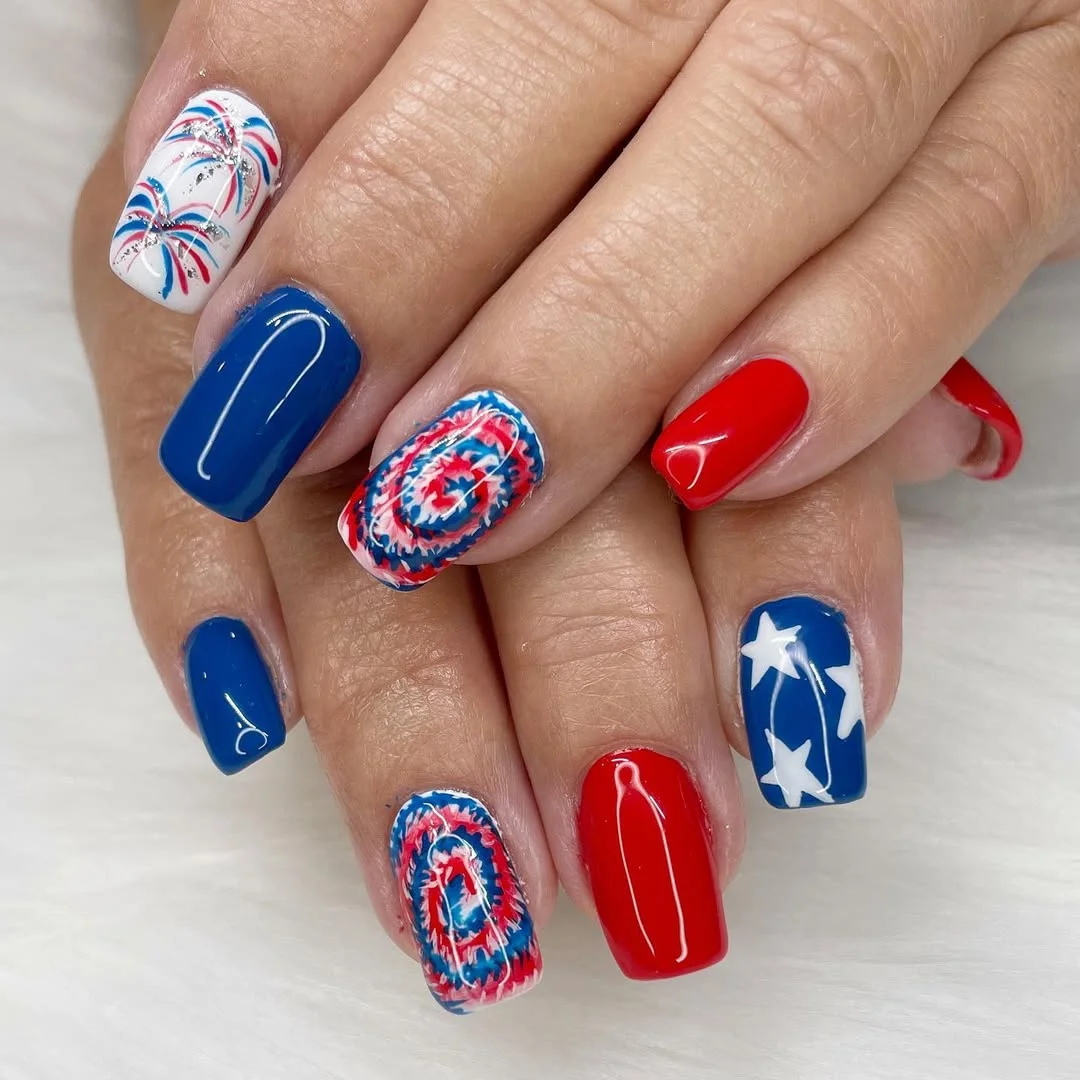 patriotic nails 2026 Firework Swirls and Festival Night Energy