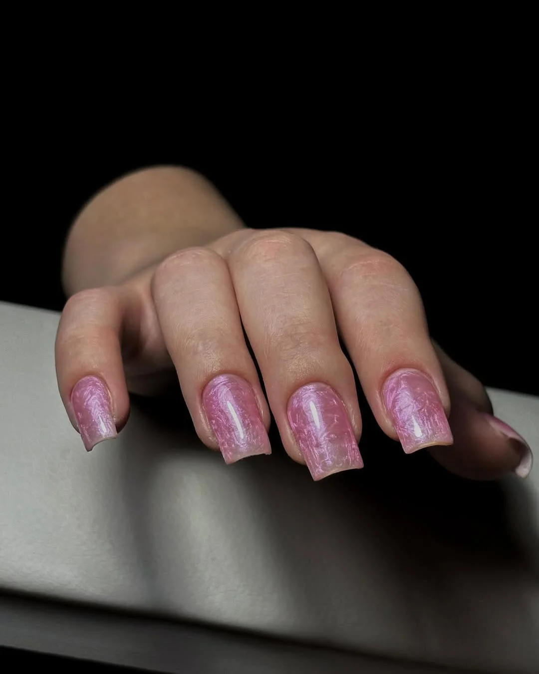 pink summer nails 2026 Pink Pearl Texture Nails With Soft Chrome Shine