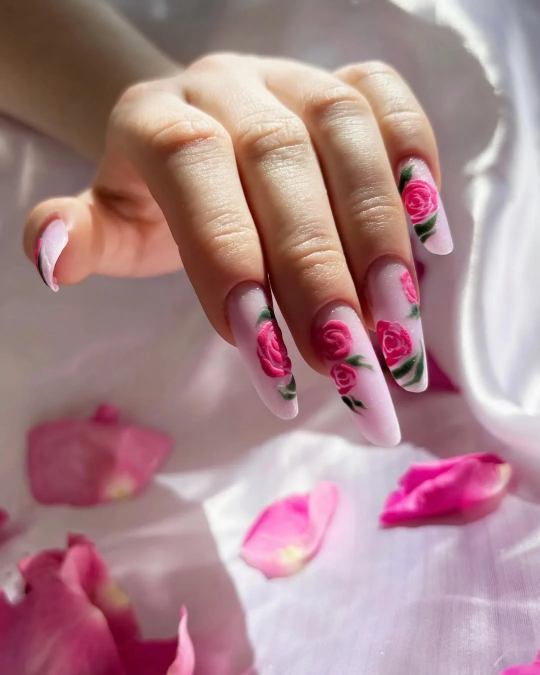 pink summer nails 2026 Romantic Rose Nail Art With Feminine Vintage Energy