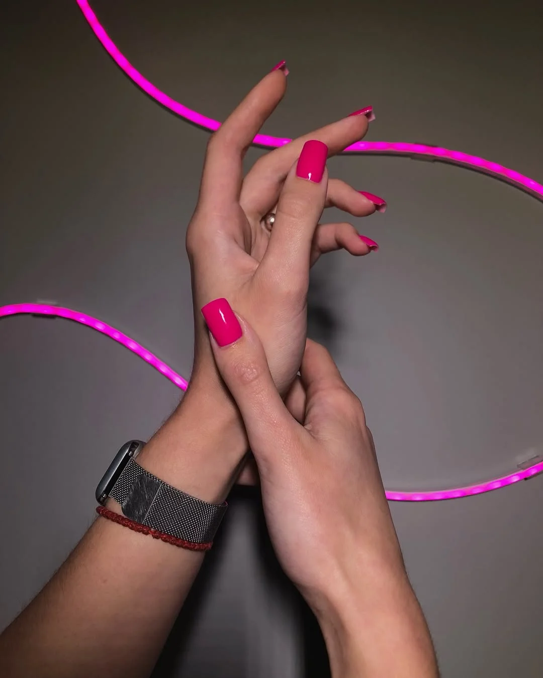 pink summer nails 2026 Ultra Bright Neon Pink Minimal Nails
