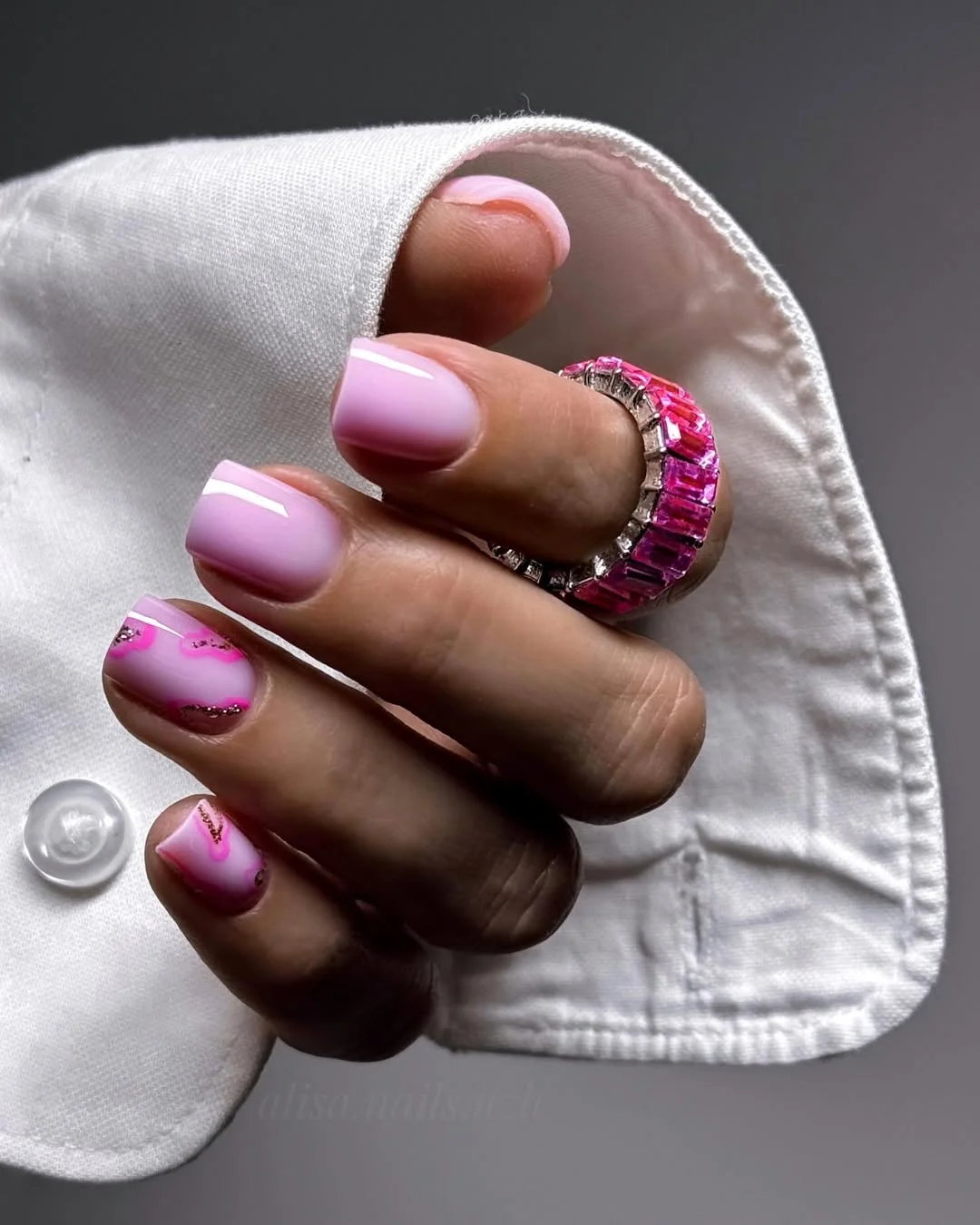 pink summer nails 2026 Soft Pink French Nails With Delicate Glitter Waves