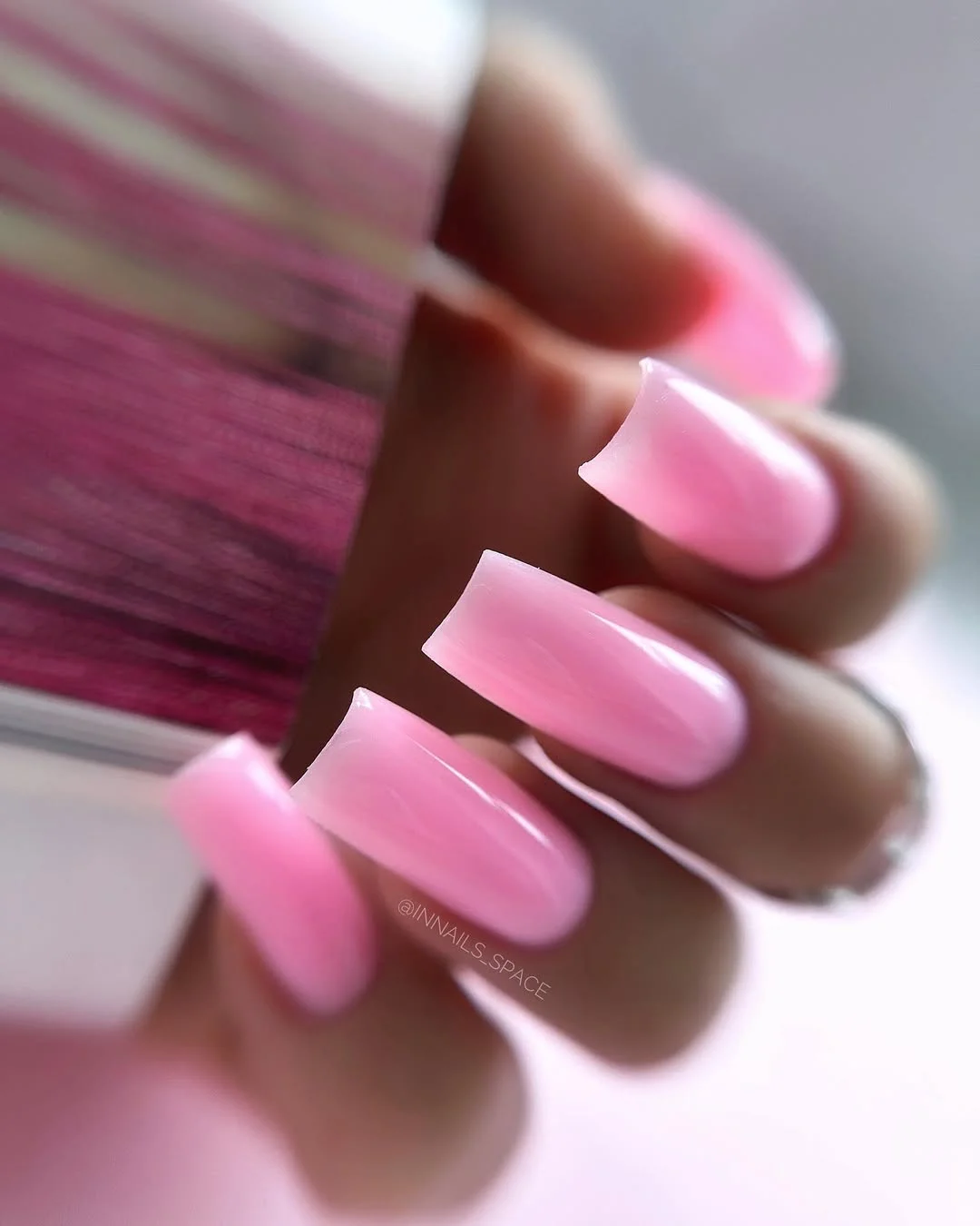 pink summer nails 2026 Glossy Milky Pink Ombre Square Nails