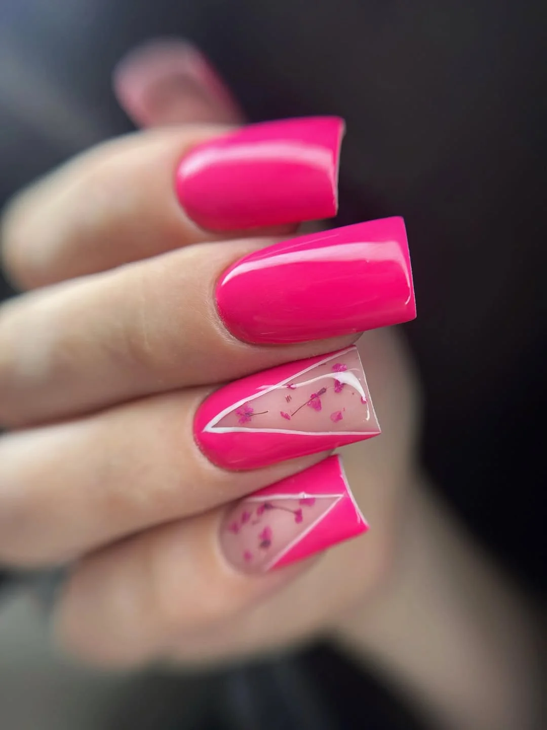 pink summer nails 2026 Floral Accent Coffin Nails In Vibrant Pink