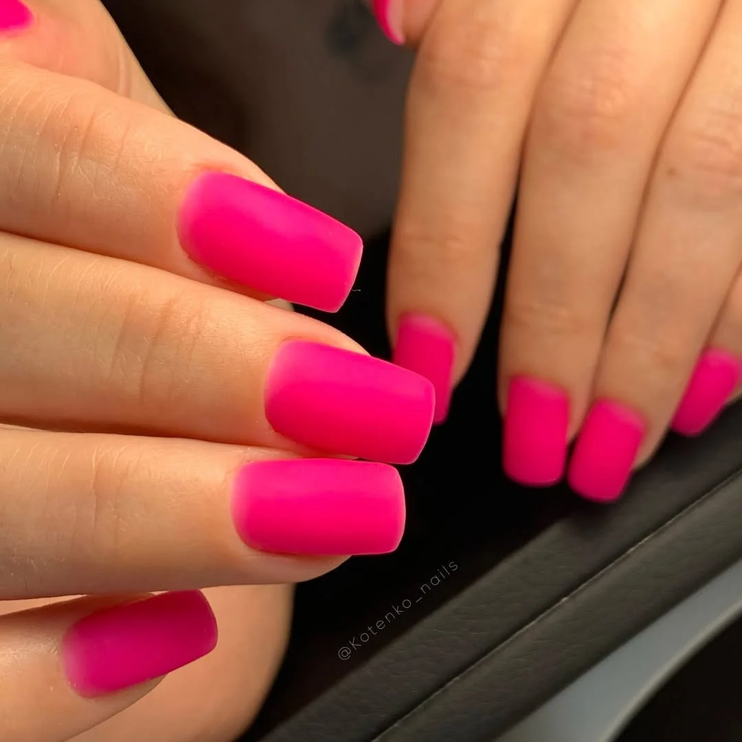 pink summer nails 2026 Matte Neon Square Nails For A Modern Barbie Look