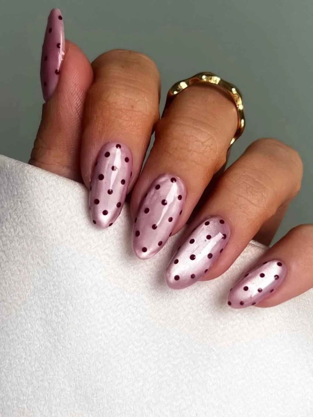 polka dot summer nails 2026 Glossy Lavender Dots With a Soft Pearl Glow