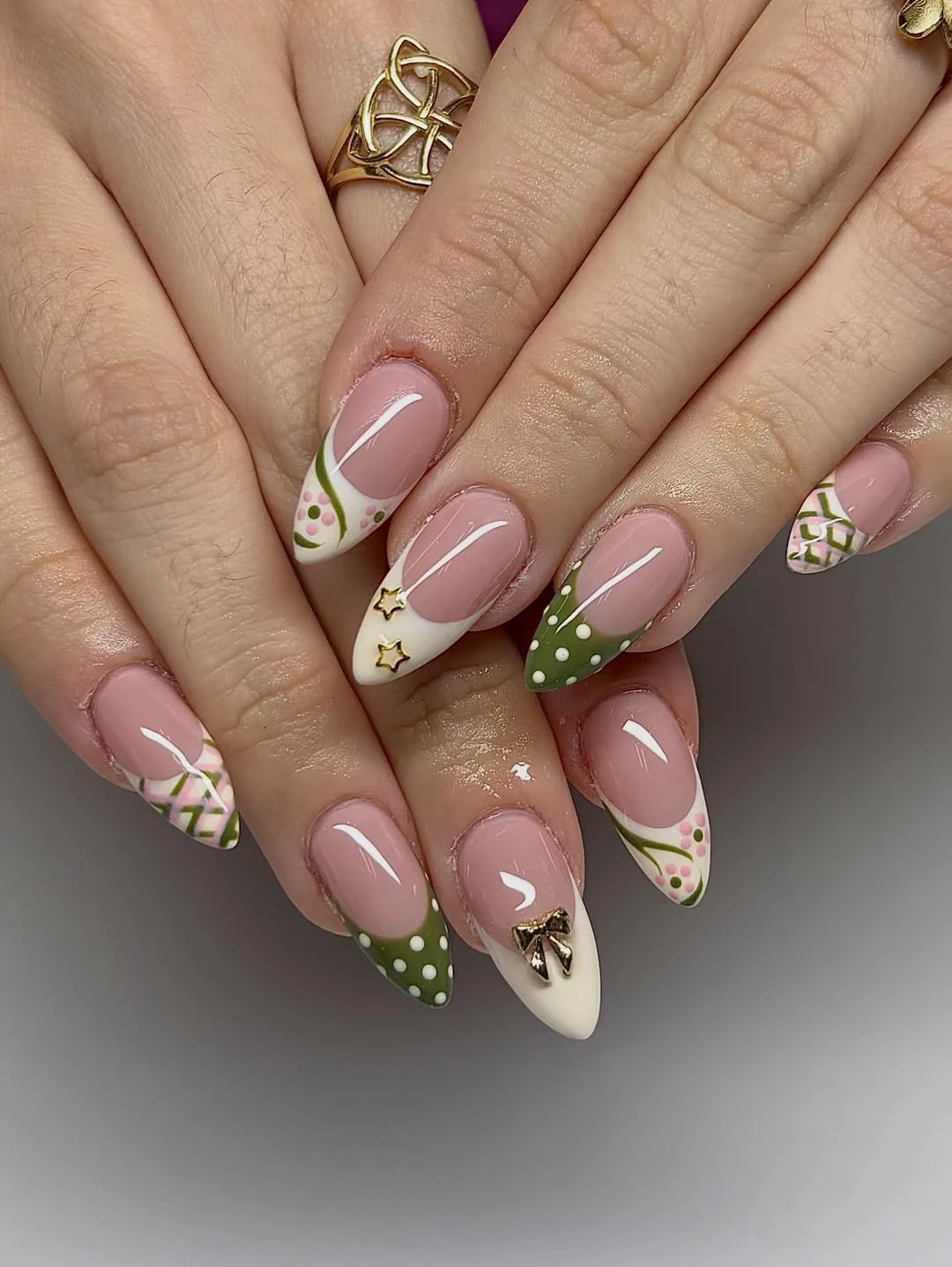 polka dot summer nails 2026 Garden Party Polka Dots With Soft Green Accents