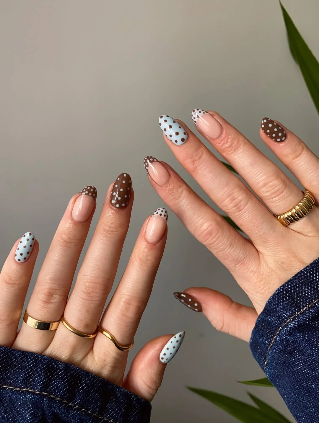 polka dot summer nails 2026 Chocolate and Powder Blue Polka Dot Mix