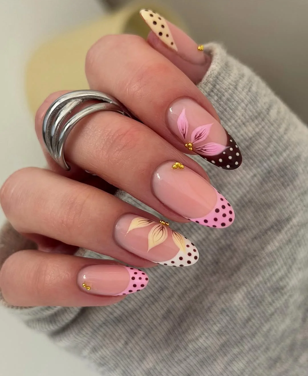 polka dot summer nails 2026 Floral Polka Dot French Tips With Romantic Details