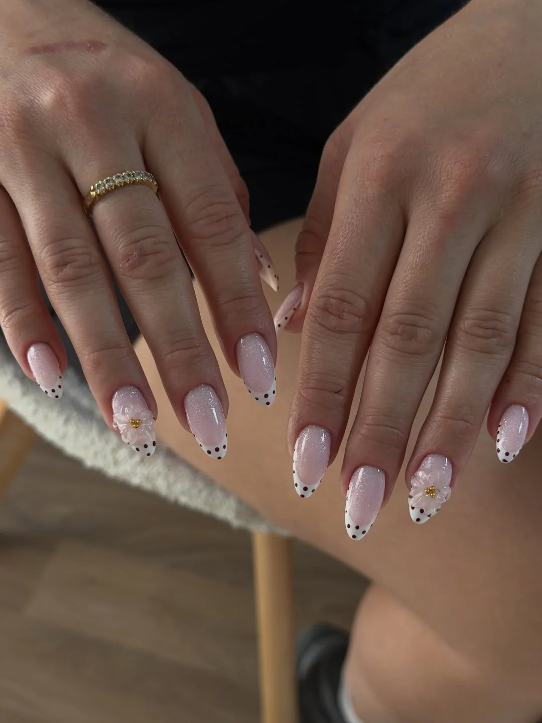 polka dot summer nails 2026 Delicate Floral Polka Dot French Elegance