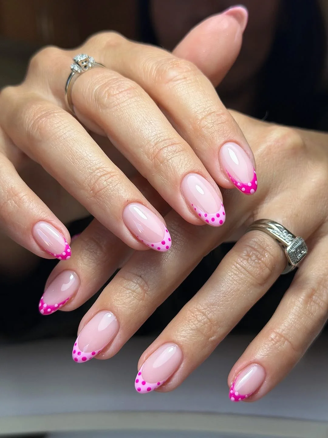 polka dot summer nails 2026 Hot Pink Dotted French Tips With Modern Energy