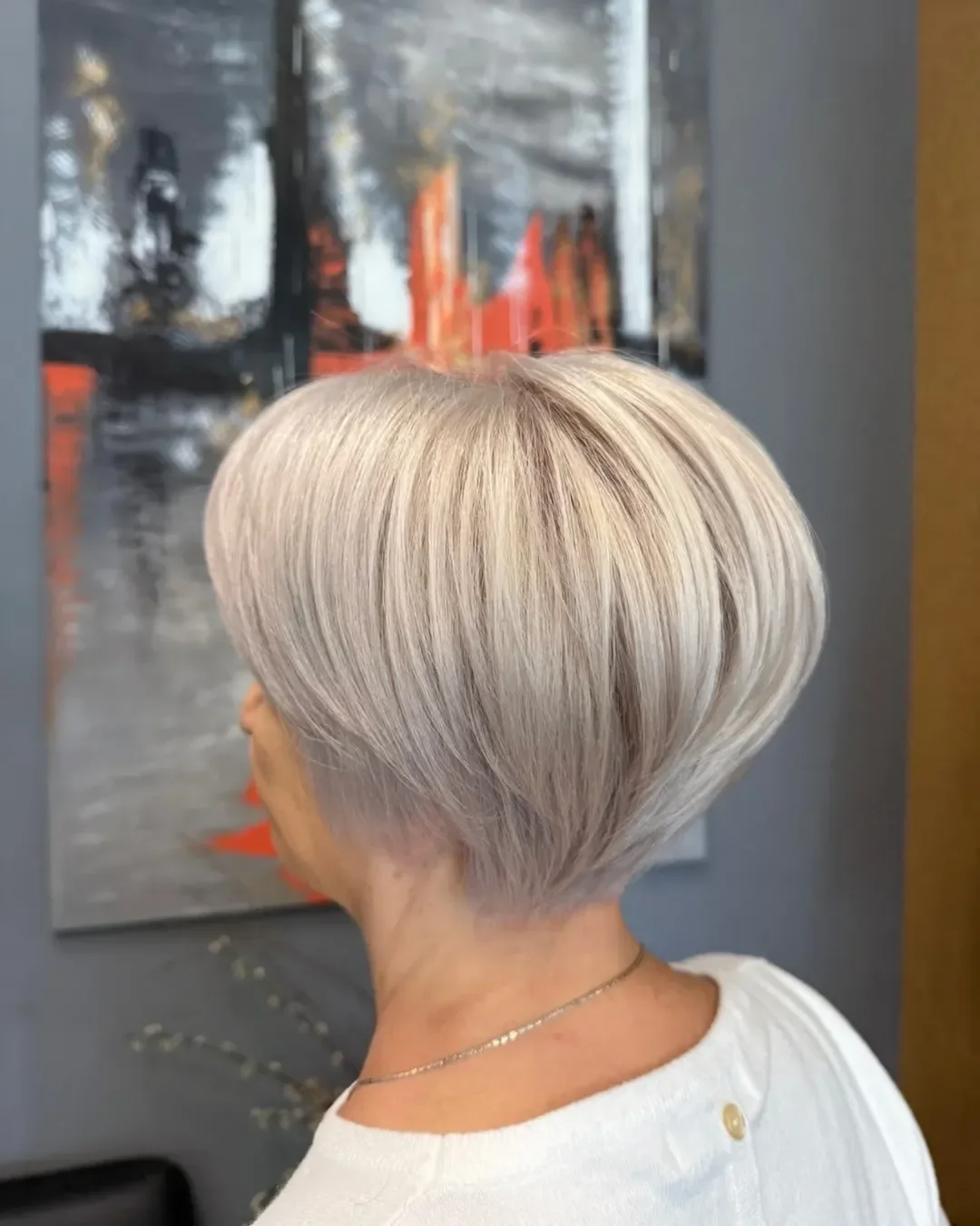 refined summer haircuts for women over 60 2026 Soft Platinum Volume Bob With Sculpted Shape