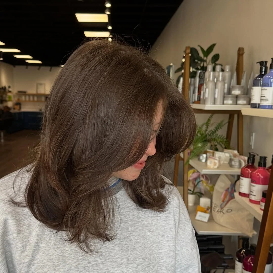 salon summer haircuts for medium hair 2026 Classic Blowout Layers with Curtain Bang Volume