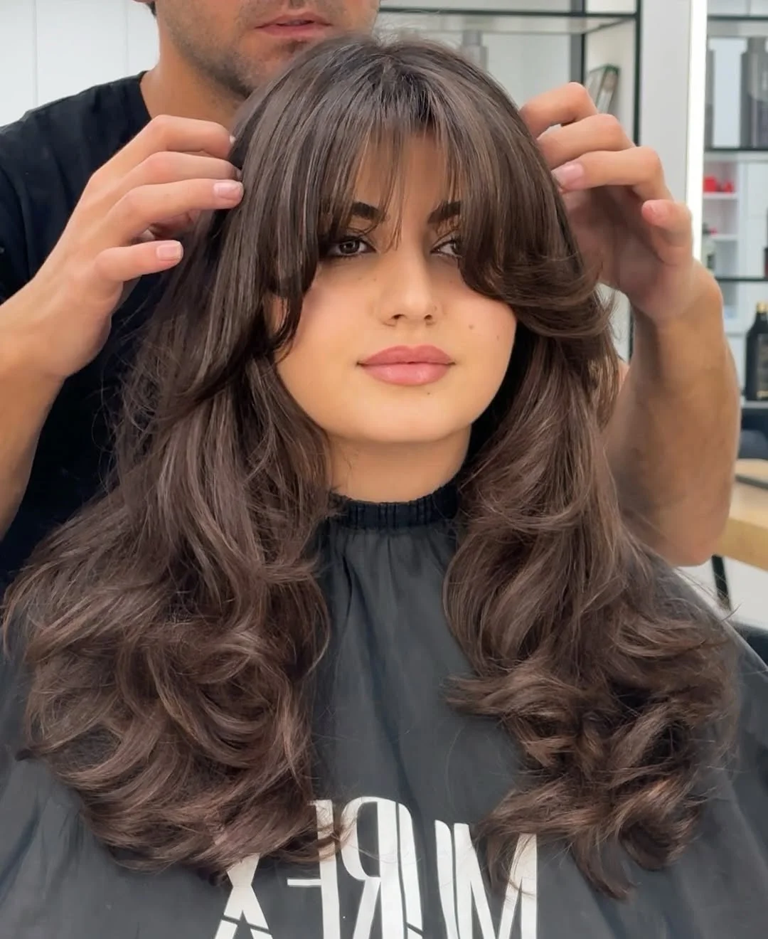 salon summer haircuts with bangs 2026 Chocolate Butterfly Layers With Glamorous Fringe
