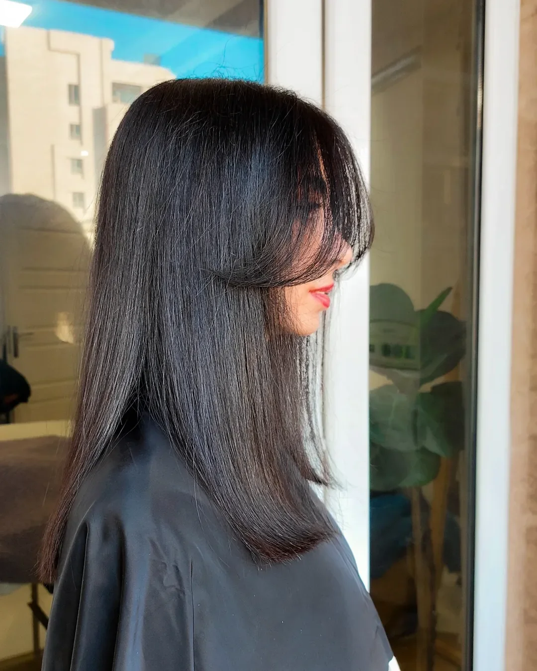 salon summer haircuts with bangs 2026 Silky Midnight Layers With Wispy Fringe