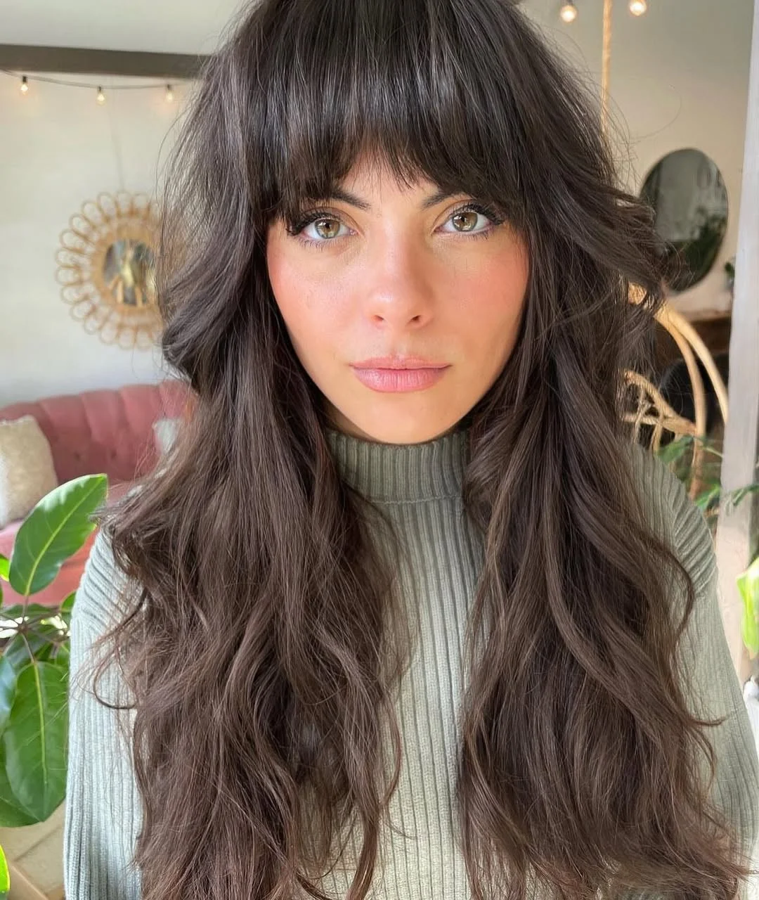 salon summer haircuts with bangs 2026 Soft Bohemian Waves With Wispy Summer Fringe
