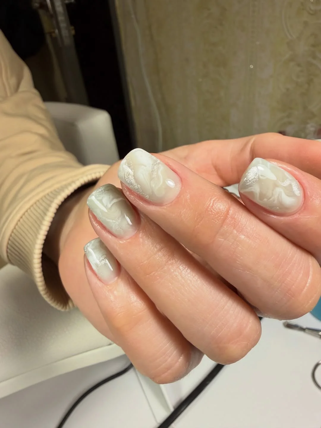 short gel nails summer 2026 Smoky Marble Nails With a Soft Artistic Finish
