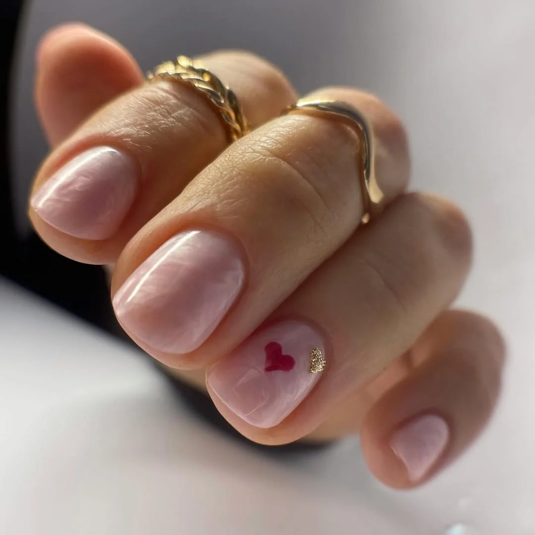 short gel nails summer 2026 Soft Marble Heart Nails With Tiny Romantic Details