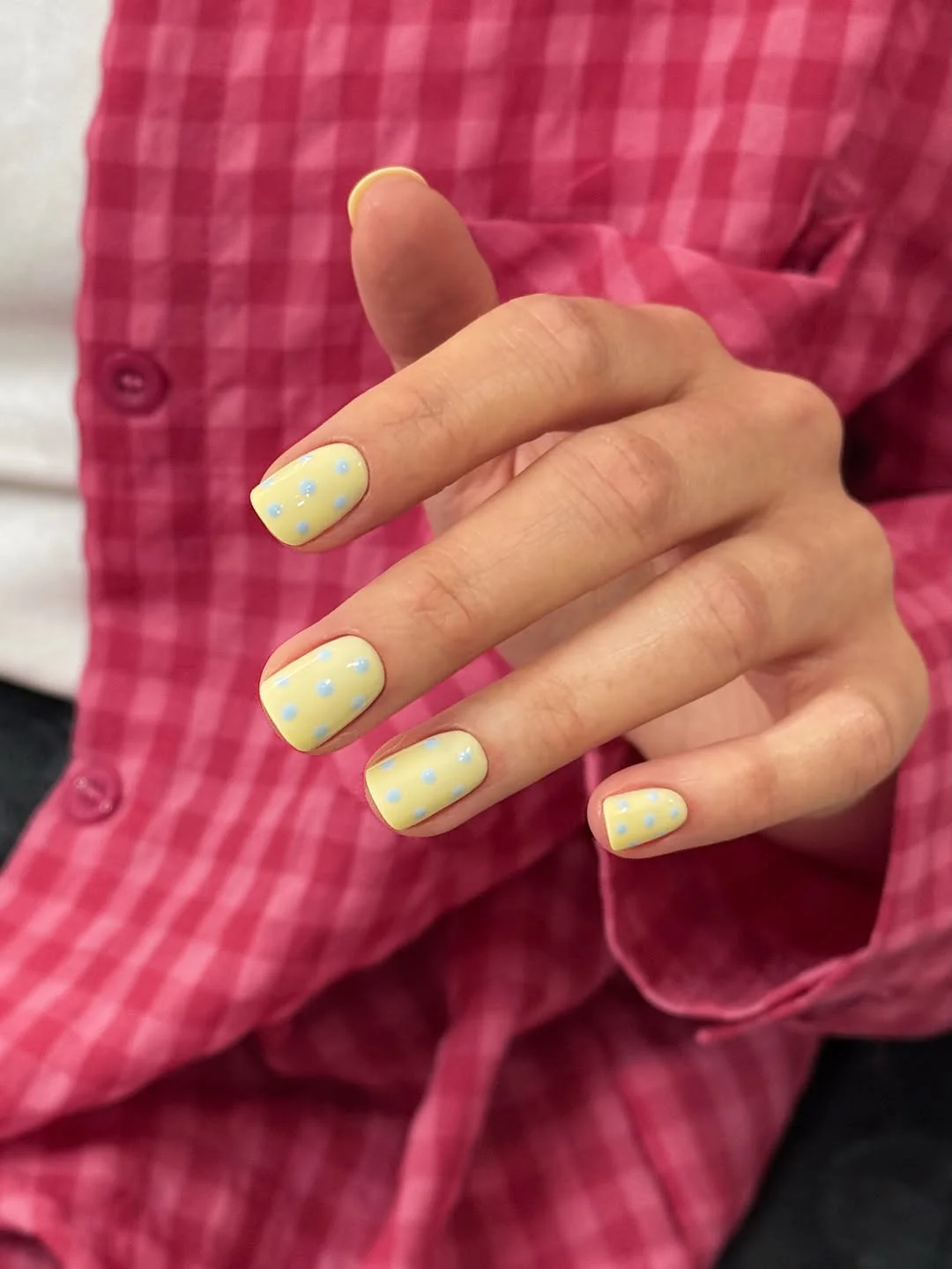 short gel nails summer 2026 Playful Lemon Polka Dot Nails That Feel Like Summer Candy