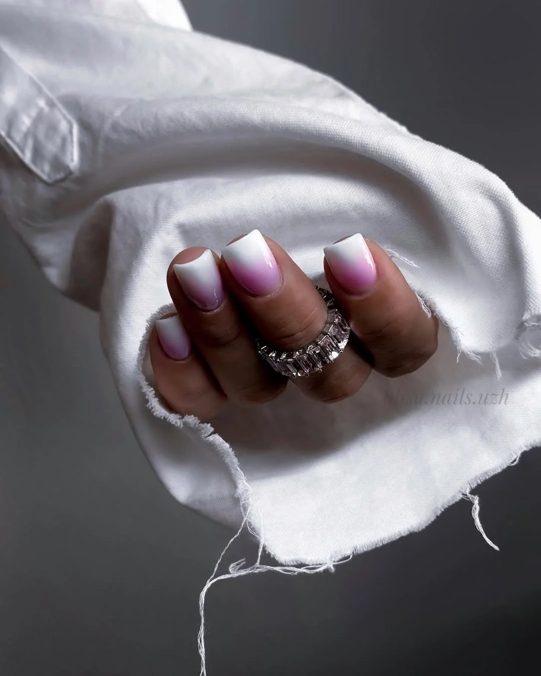 short gel nails summer 2026 Airbrushed White Ombre Nails With a Dreamy Pink Glow