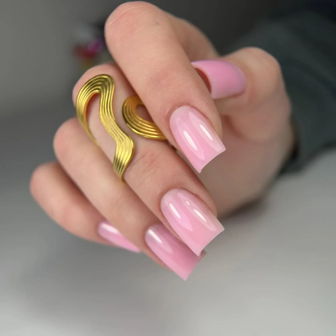 short squoval nails design 2026 Glossy Candy Pink That Always Feels Fresh
