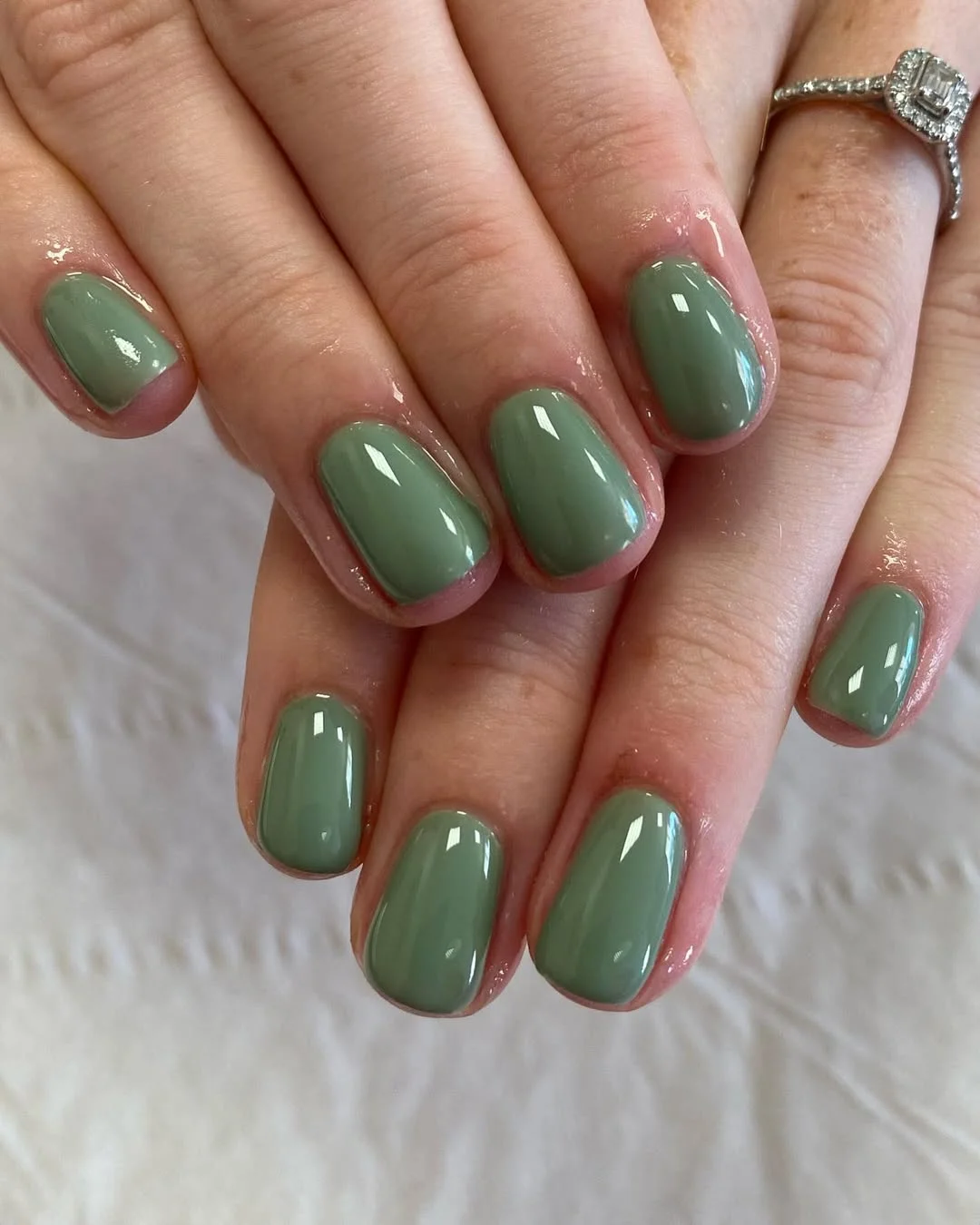short squoval nails design 2026 Soft Sage Green for a Calm Modern Look