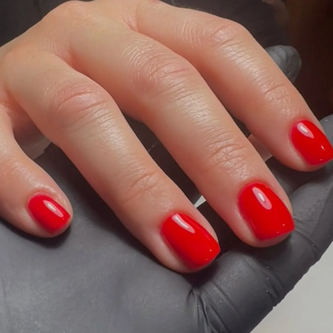 short squoval nails design 2026 Classic Cherry Red for Timeless Confidence