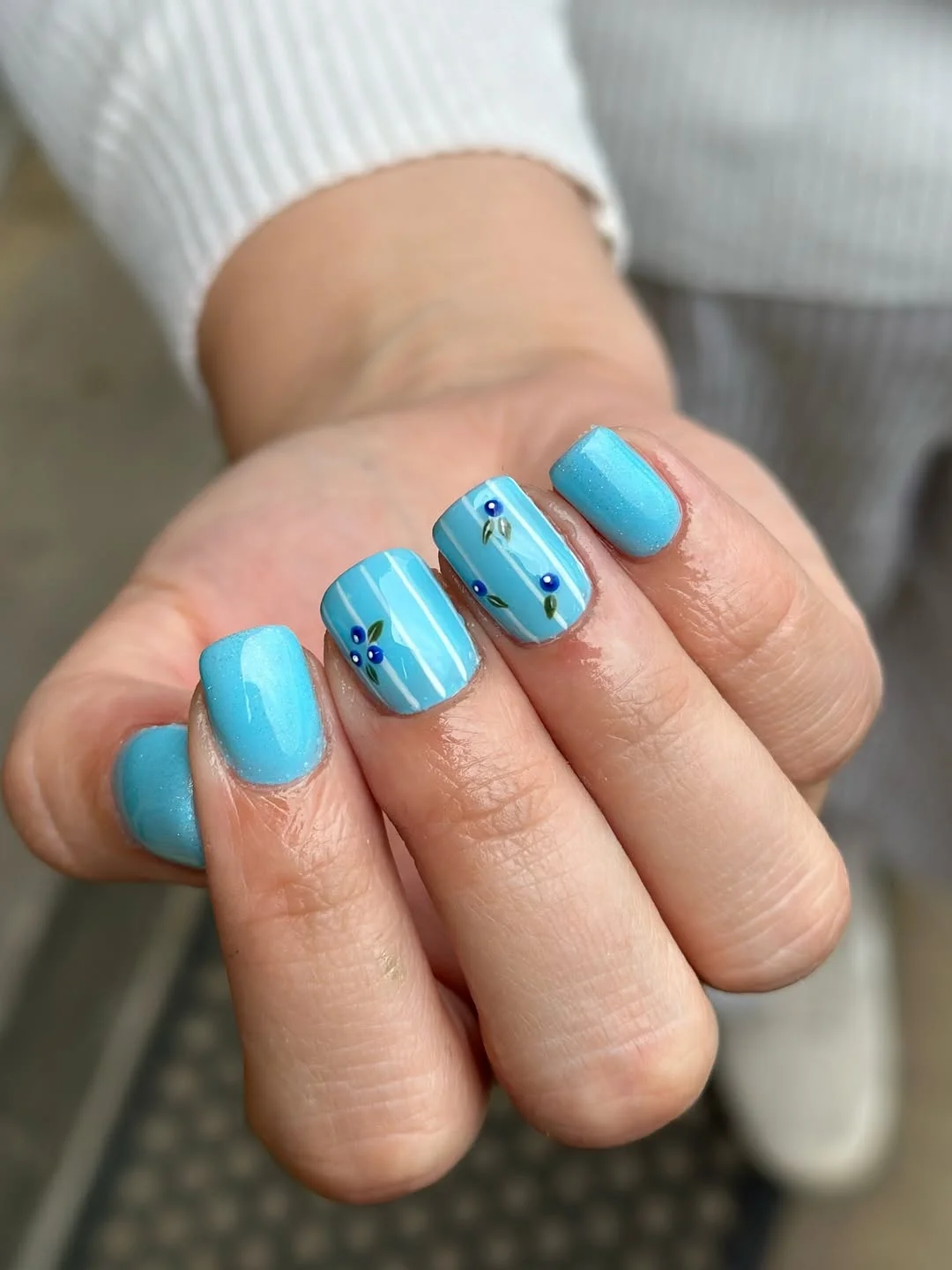 short squoval nails design 2026 Sky Blue Berry Nailart for a Fresh Summer Mood