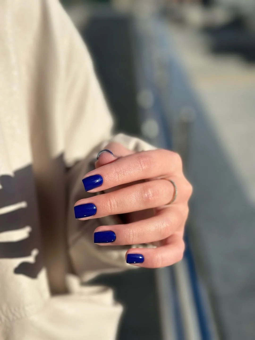 short squoval nails design 2026 Bold Cobalt Blue for a Modern Statement Manicure