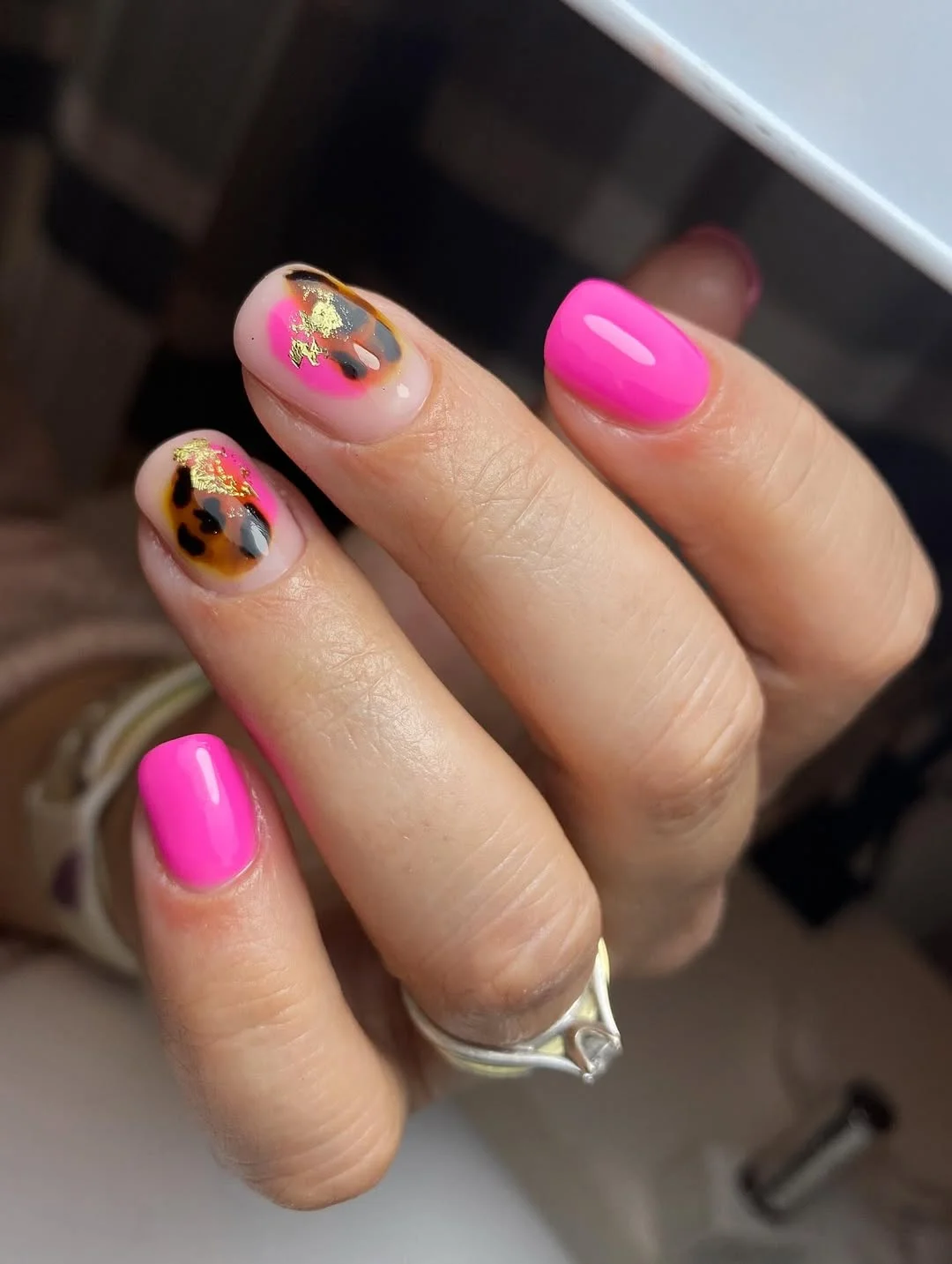 short squoval nails design 2026 Hot Pink Leopard Accents for Bold Summer Energy