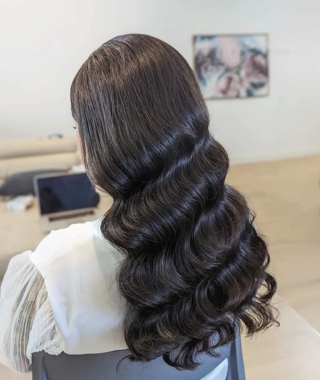 stylish summer wedding guest hairstyles 2026 Classic Glam Waves with Deep Espresso Shine