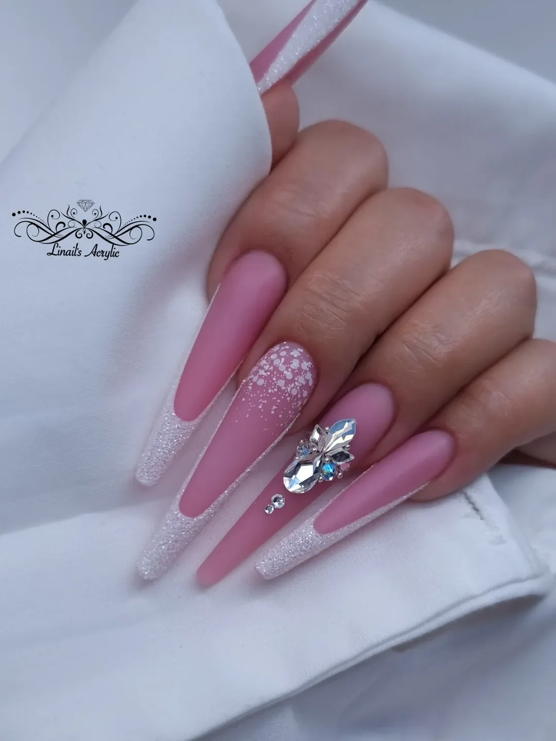 summer acrylic nails 2026 Soft Pink Crystal Coffin Nails